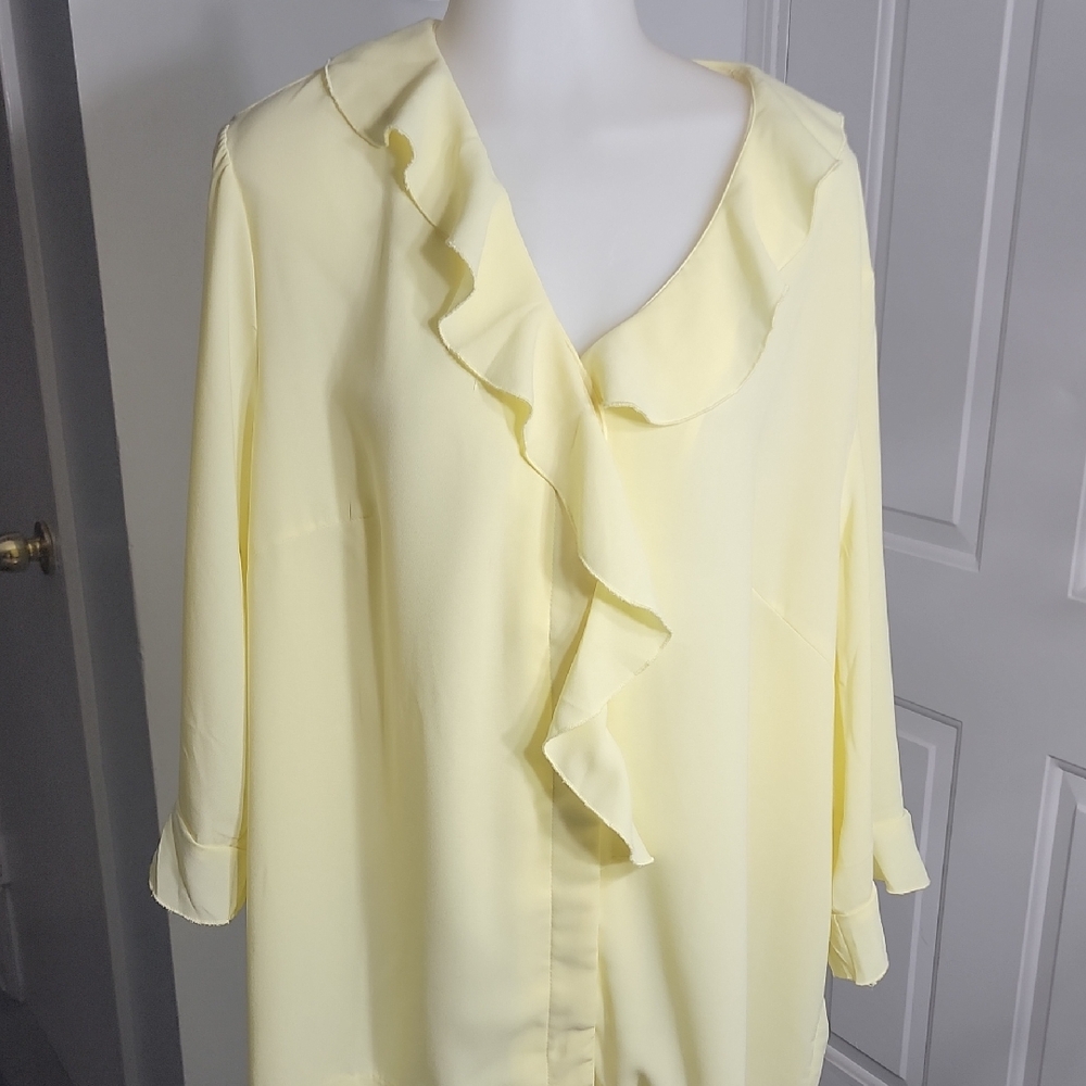 Silhouette Cottagecore Spring Elegant Yellow Ruffle Button Down Blouse Size 20